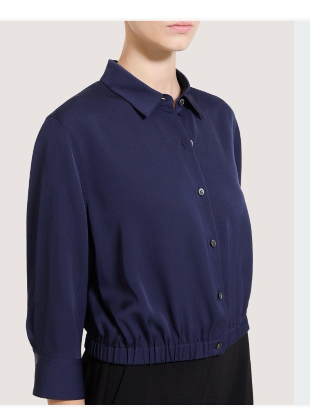 Theory Elastic Hem Silk Button-up Shirt